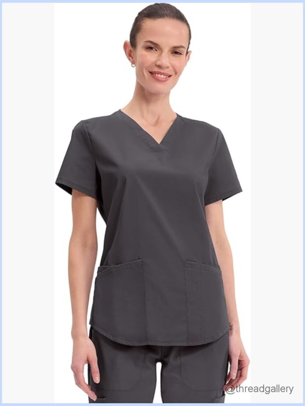 Women's V-Neck Scrub Top 3 Pockets Stretch Fabric Side Vents